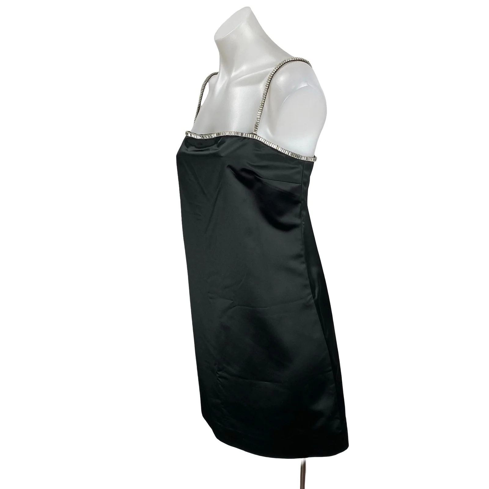 NEW Abercrombie & Fitch Black Satin Rhinestone Mini Cami Tank Shift Slip Dress M - Image 2