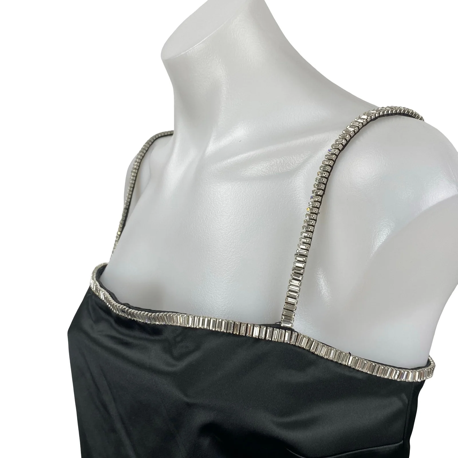 NEW Abercrombie & Fitch Black Satin Rhinestone Mini Cami Tank Shift Slip Dress M - Image 3