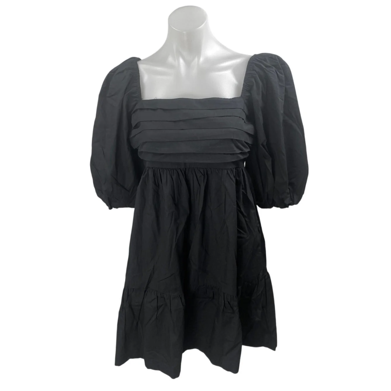 NEW Abercrombie & Fitch Black Short Puff Sleeve Smocked Mini A Line Dress Size S