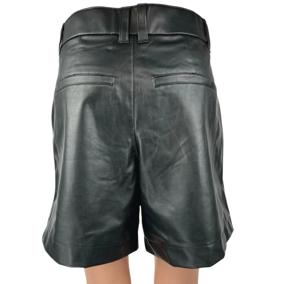 NEW Abercrombie & Fitch Black Vegan Faux Leather High Waist Bermuda Shorts Sz S - Image 3