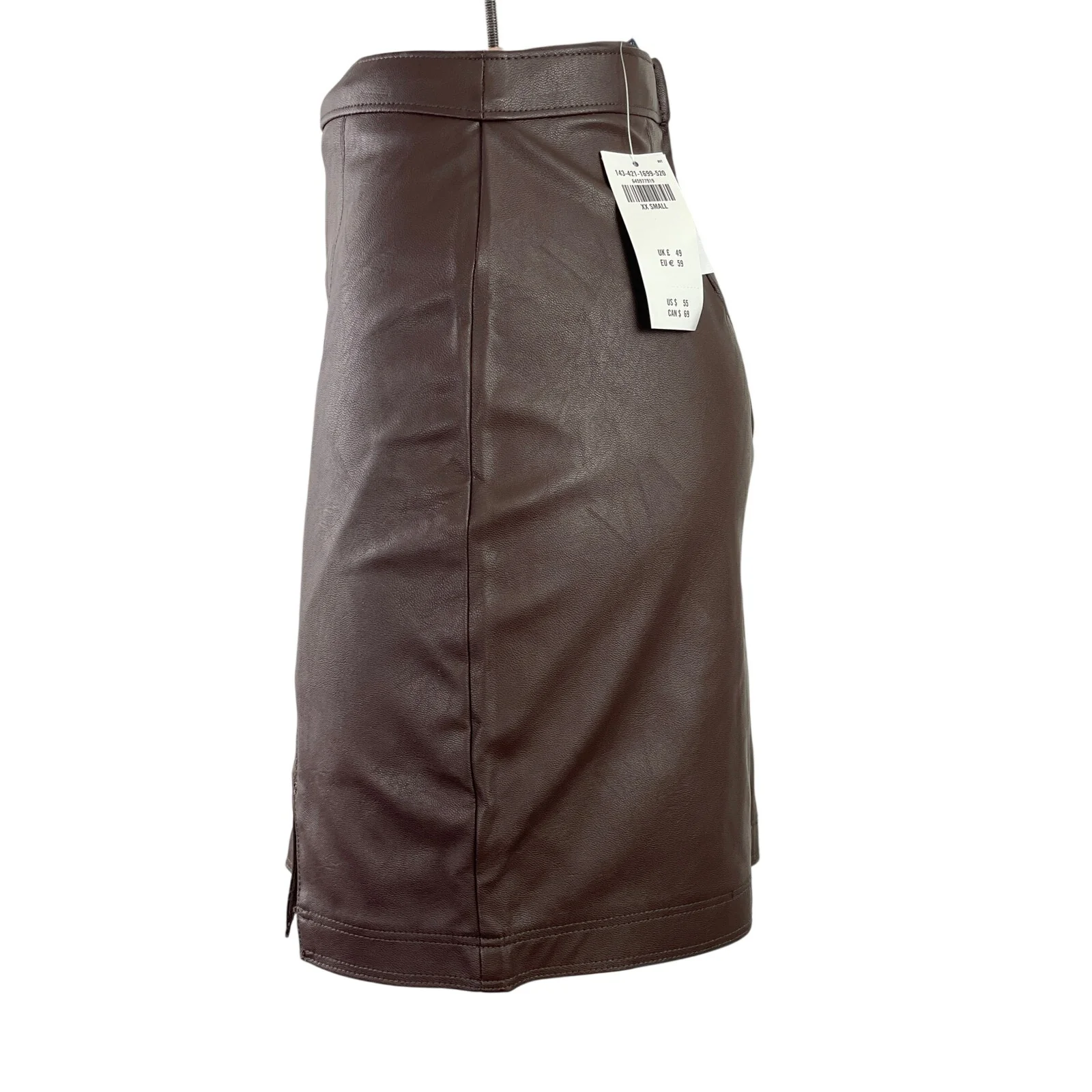 NEW Abercrombie & Fitch Brown Faux Leather Vegan Slit Pencil Mini Skirt Size XS - Image 2