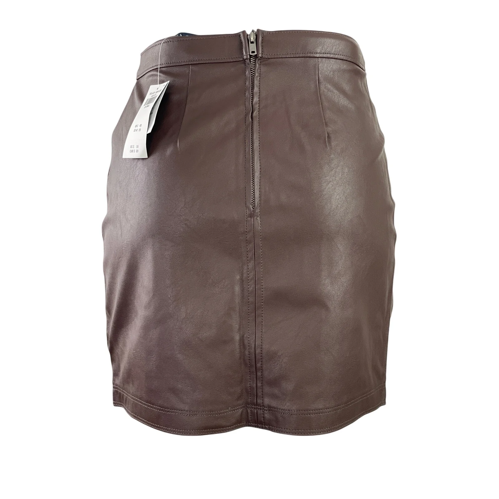 NEW Abercrombie & Fitch Brown Faux Leather Vegan Slit Pencil Mini Skirt Size XS - Image 3