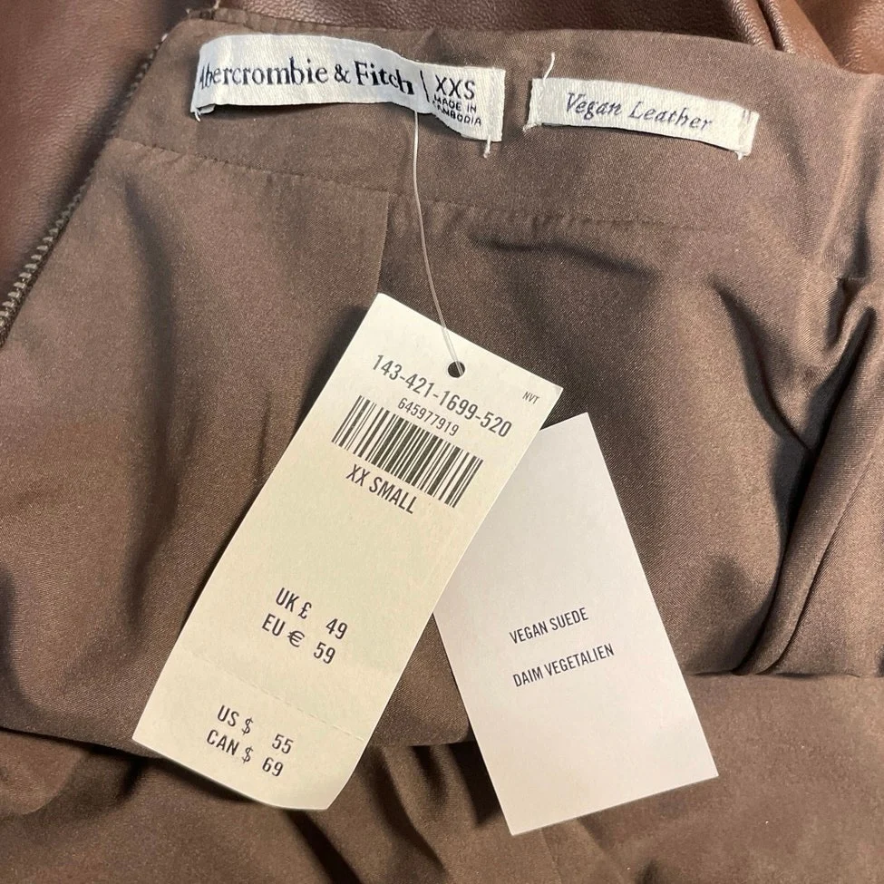 NEW Abercrombie & Fitch Brown Faux Leather Vegan Slit Pencil Mini Skirt Size XS - Image 4