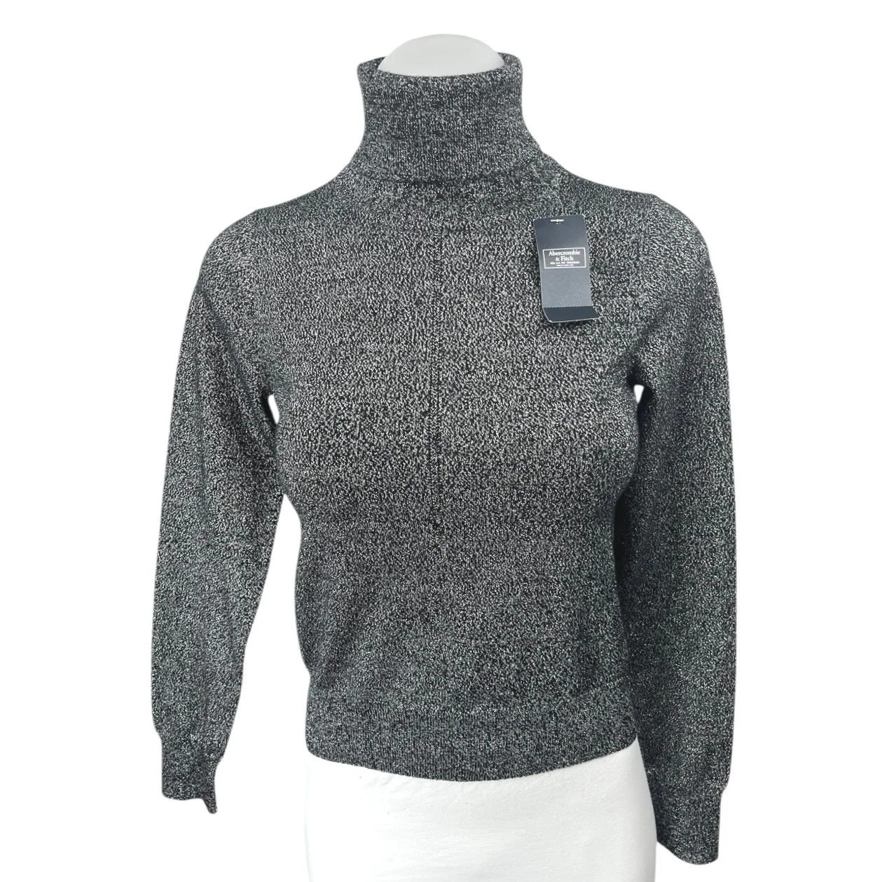 NEW Abercrombie & Fitch Gray Metallic Knit Long Sleeve Turtleneck Sweater Top S