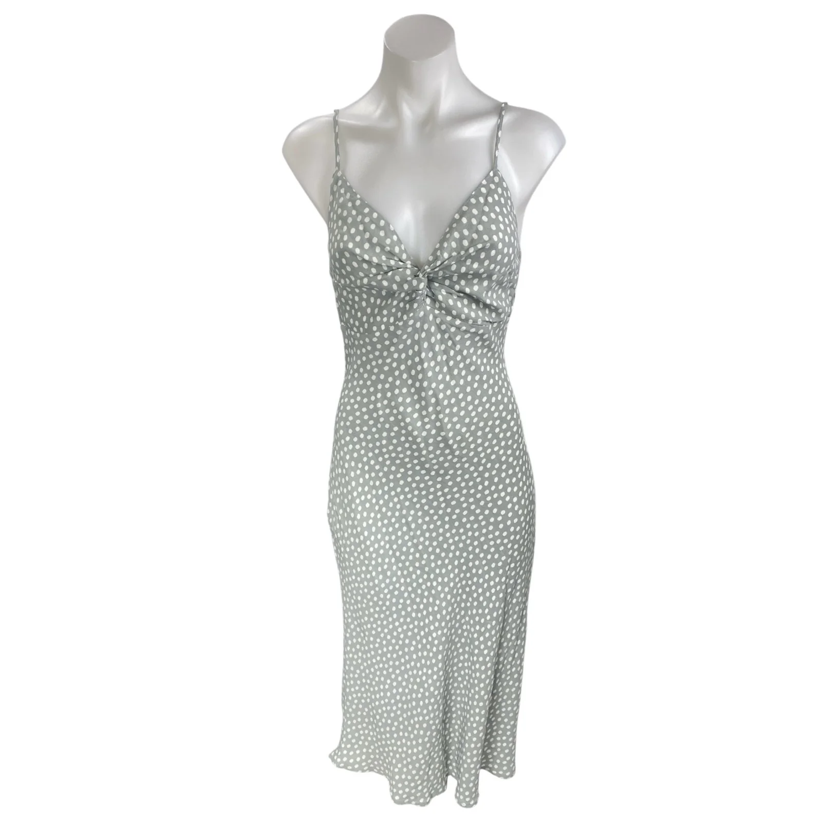 NEW Abercrombie & Fitch Gray Polka Dots Sleeveless Twist Front Cami Slip Dress S