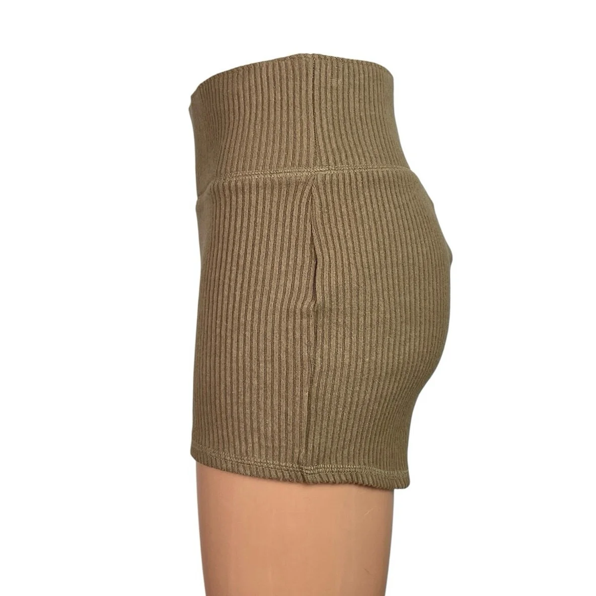 NEW Abercrombie & Fitch Tan Ribbed Knit High Rise Yoga Mini Biker Shorts Size S - Image 2