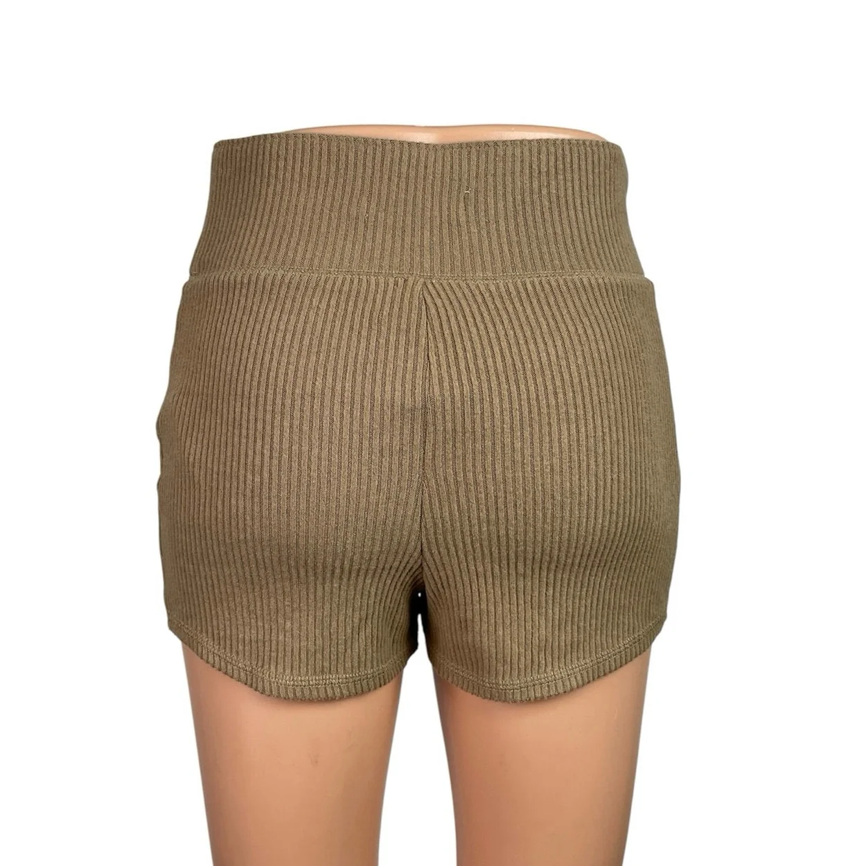 NEW Abercrombie & Fitch Tan Ribbed Knit High Rise Yoga Mini Biker Shorts Size S - Image 3