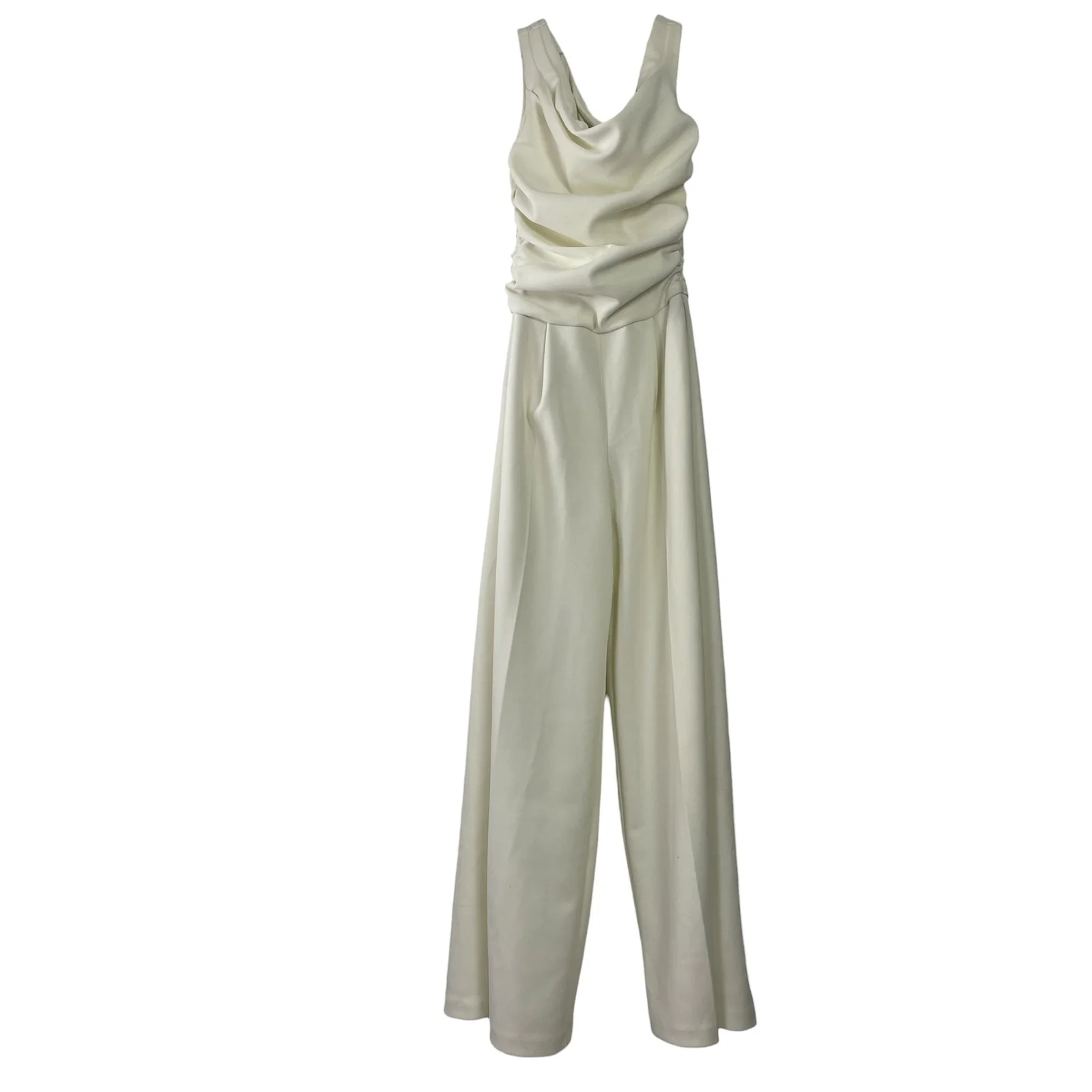 NEW Abercrombie & Fitch White Ruched Sleeveless Wide Leg Romper Jumpsuit Sz XSP