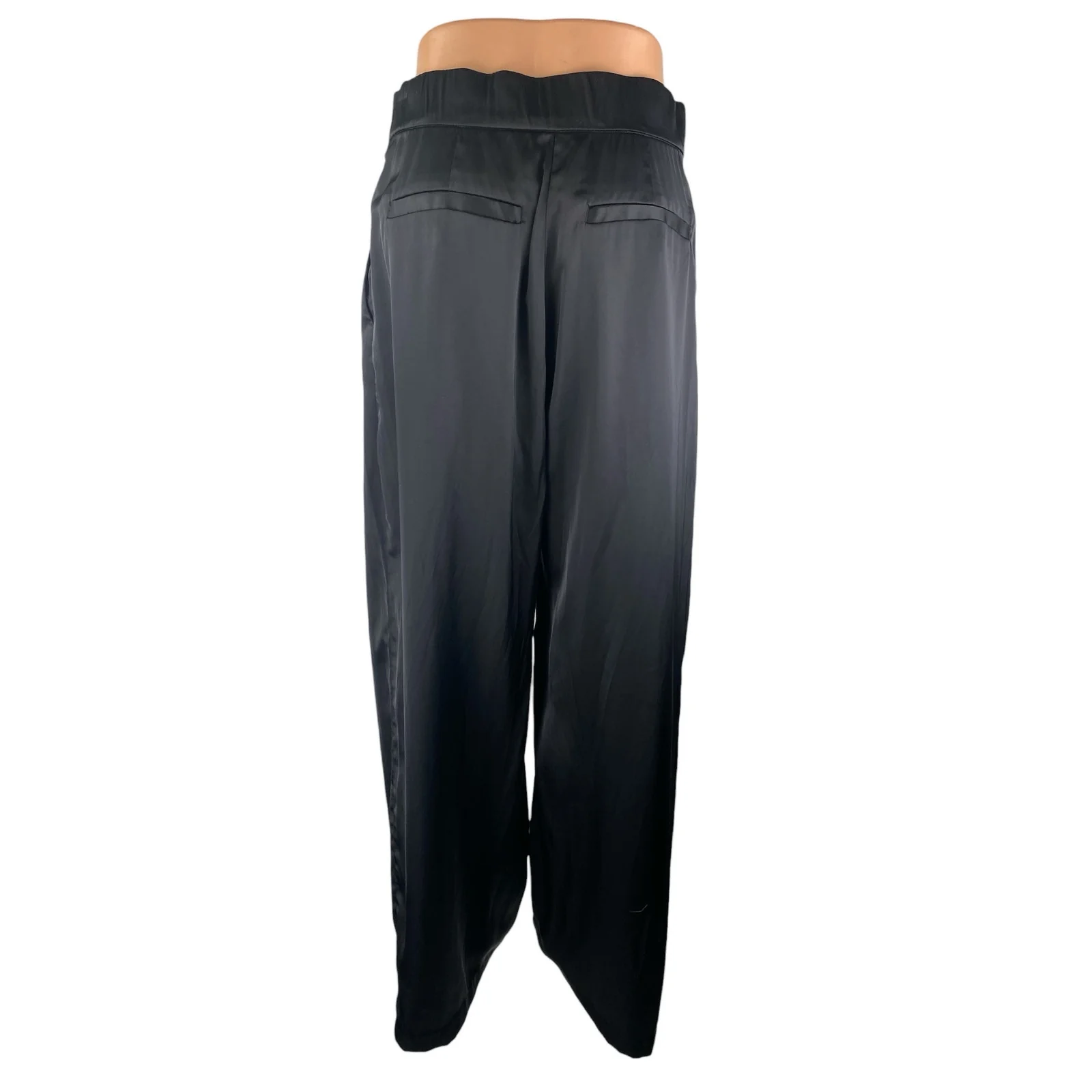 NEW Abercrombie & Fitch Women's Black Satin Pleated Wide Leg Trousers Pants 30 - Image 2