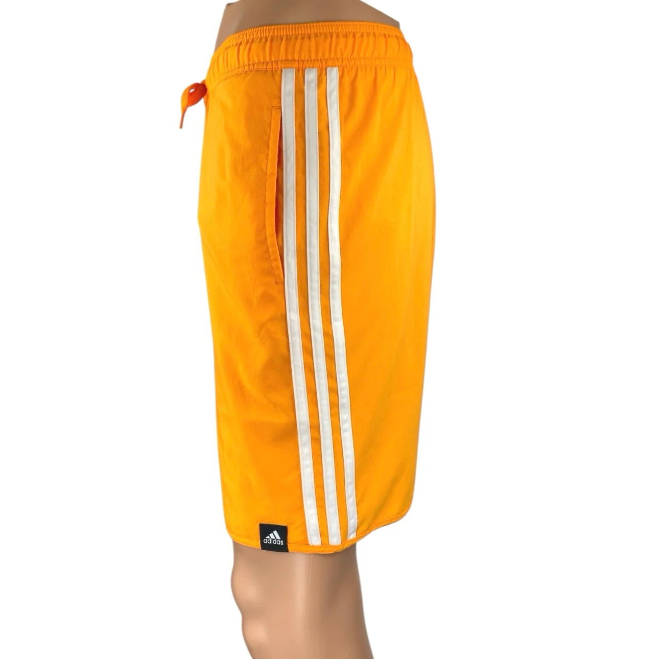 NEW Adidas Men's Orange White 3-Striped Drawstring Swim Trunk Board Shorts S - Image 2