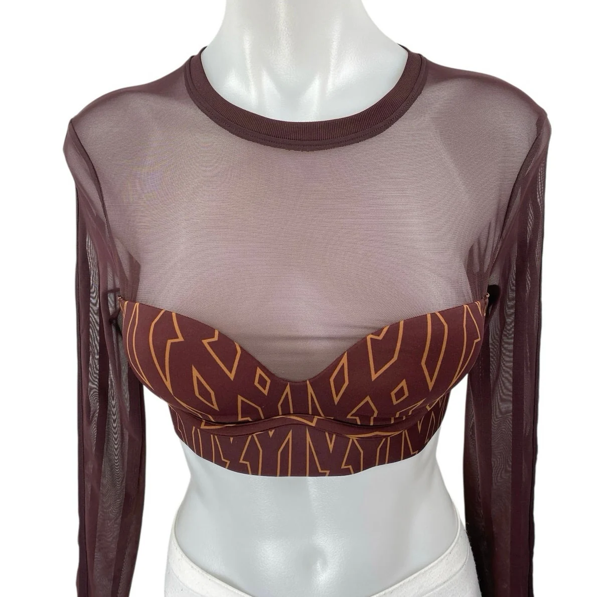 NEW Adidas x Ivy Park Brown Sheer Long Sleeve Sport Fitness Training Top Size XS - Image 3