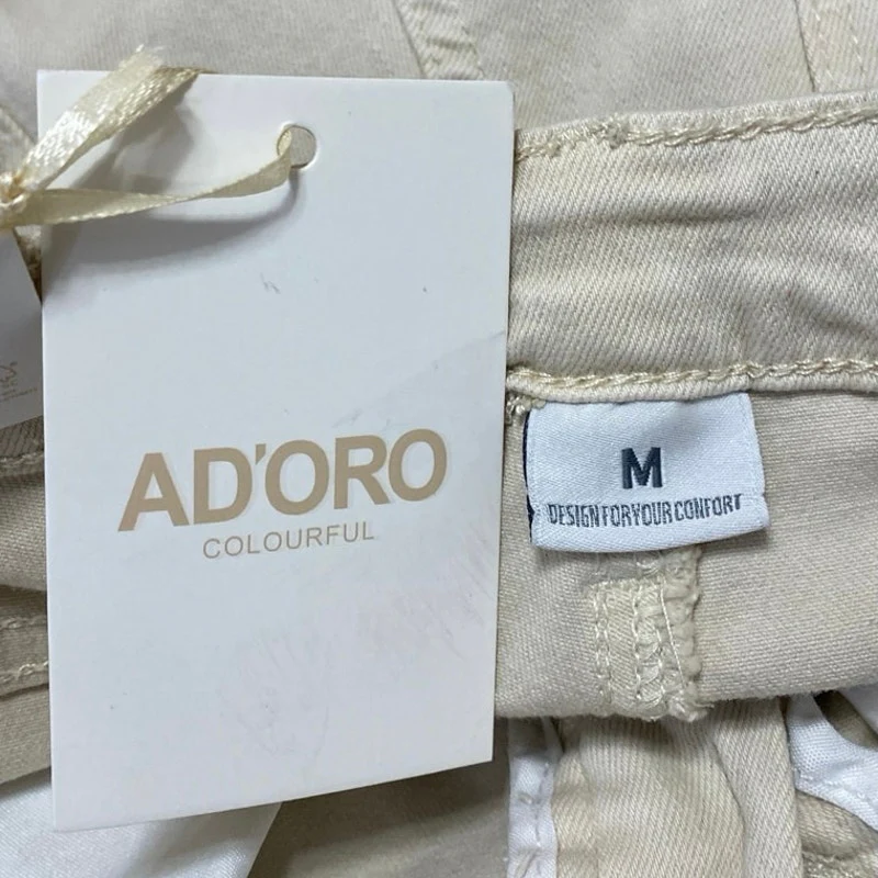 NEW Adoro Beige Frayed Distressed High Waist Straight Flared Denim Jeans Pants M - Image 5
