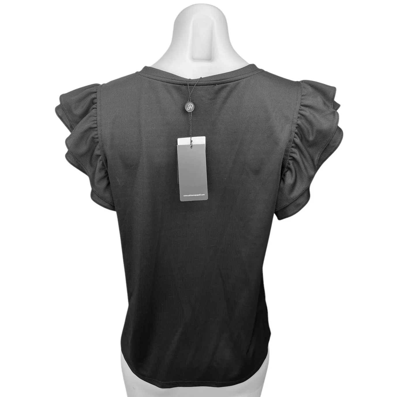NEW Adrianna Papell Kaia Black Flutter Sleeve Ribbed Knit Crop Tee Blouse Top S - Image 2