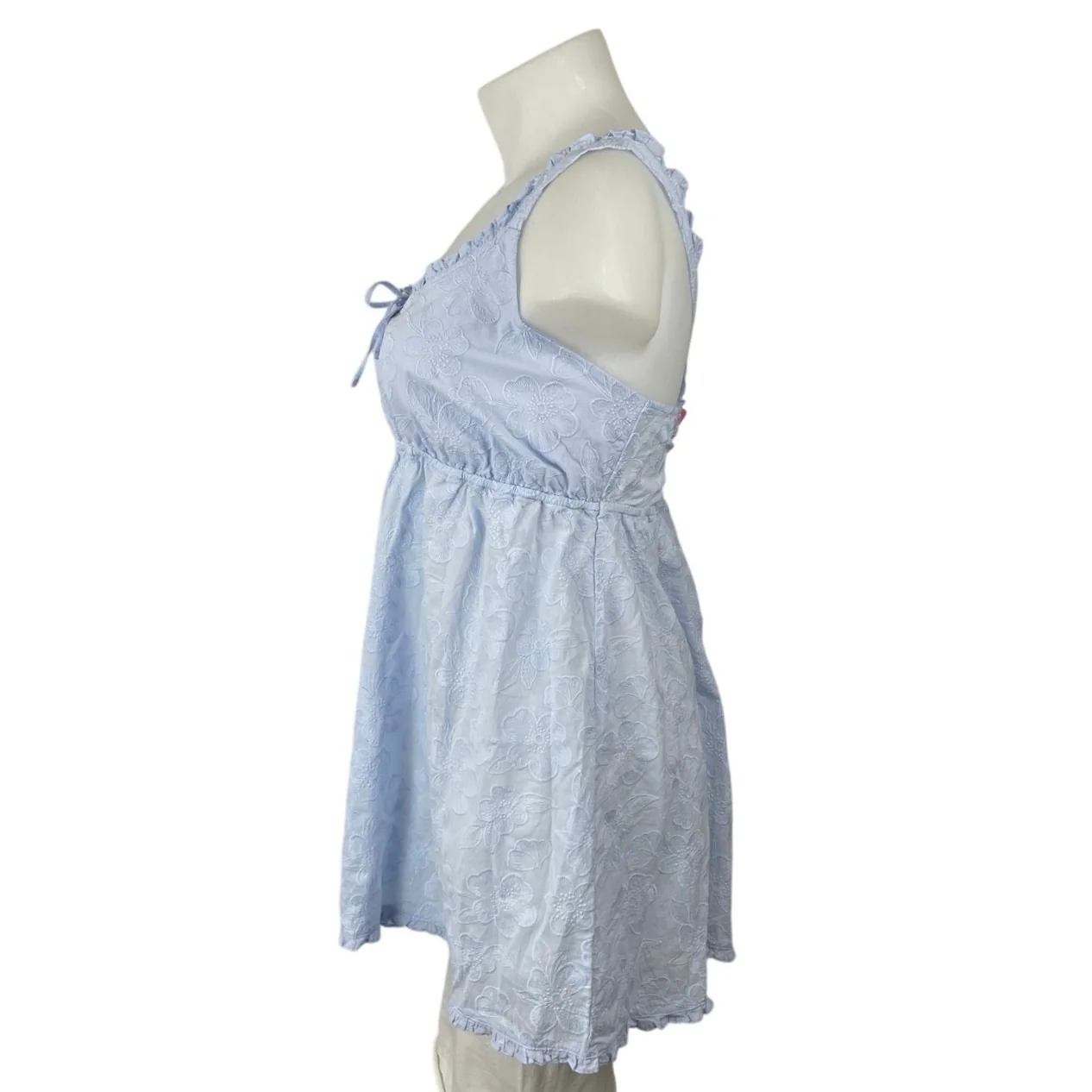 NEW Aerie Off Duty Blue Floral Embroidery Sleepwear Mini Tank Nightie Dress XL - Image 2