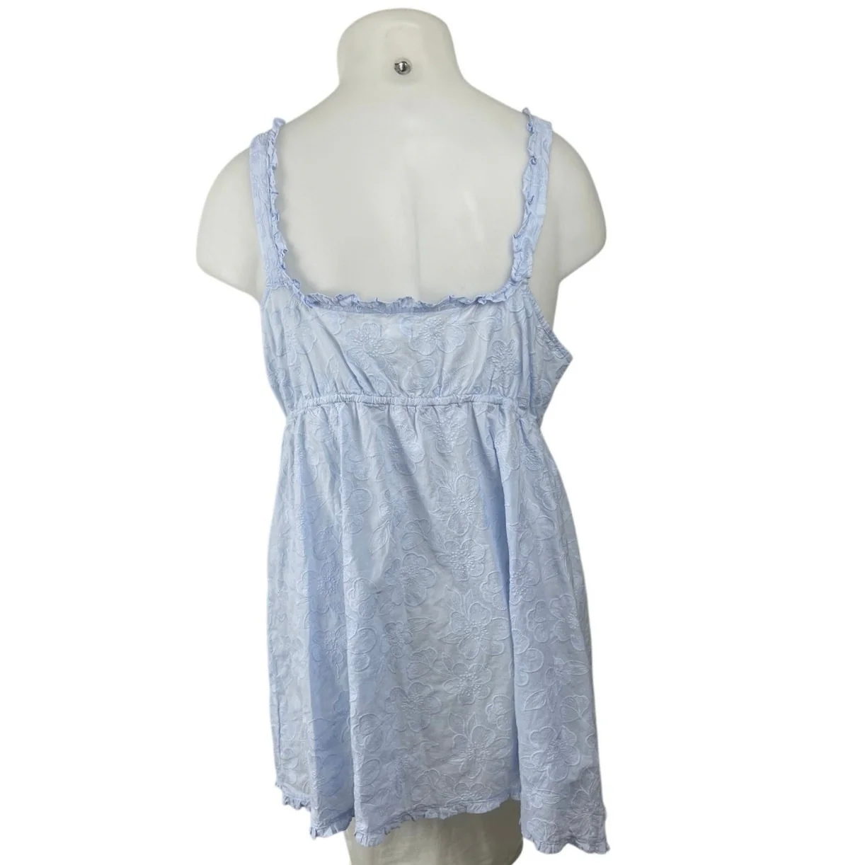 NEW Aerie Off Duty Blue Floral Embroidery Sleepwear Mini Tank Nightie Dress XL - Image 4