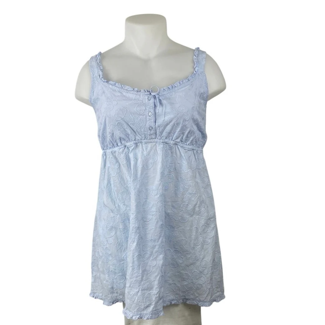 NEW Aerie Off Duty Blue Floral Embroidery Sleepwear Mini Tank Nightie Dress XL - Image 7