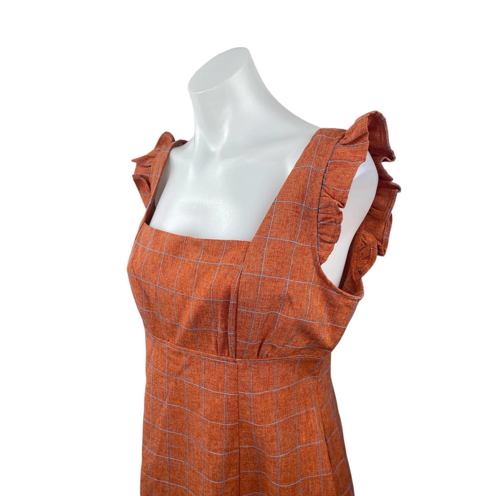 NEW Alice + Olivia Brown Orange Plaid Ruffle Sleeveless Mini Sheath Dress Size L - Image 2