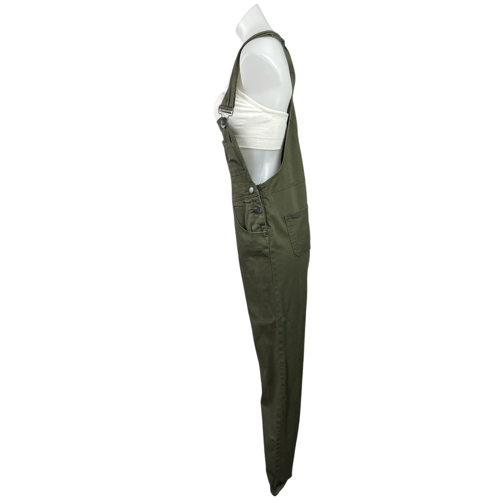 NEW American Bazi Women's Olive Green Bib Skinny Ankle Utility Overalls Size L - Image 2