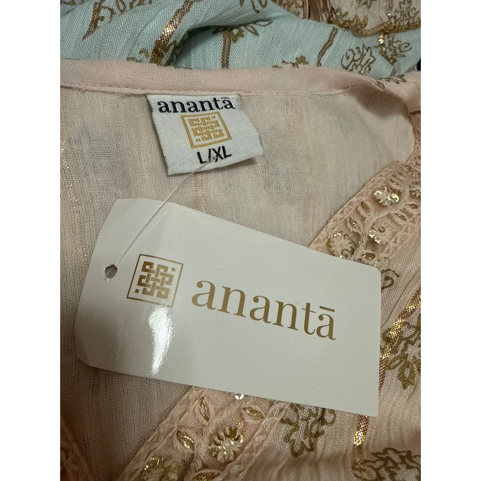 NEW Ananta Blue Long Sleeve Metallic Tapestry Colorblock A Line Maxi Dress L/XL - Image 5