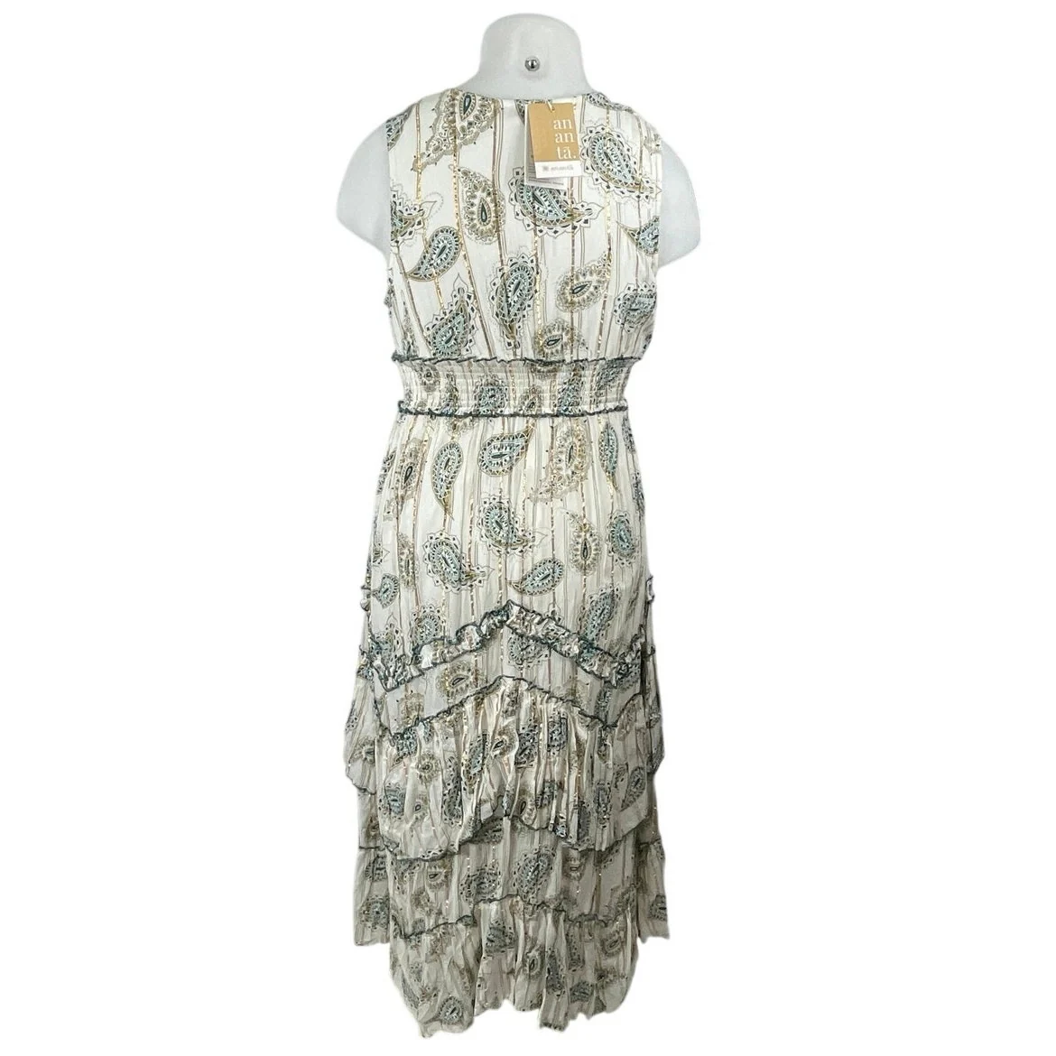 NEW Ananta Green  Paisley Lace Tiered Ruffle Maxi Tank Flare A-Line Dress L/XL - Image 4