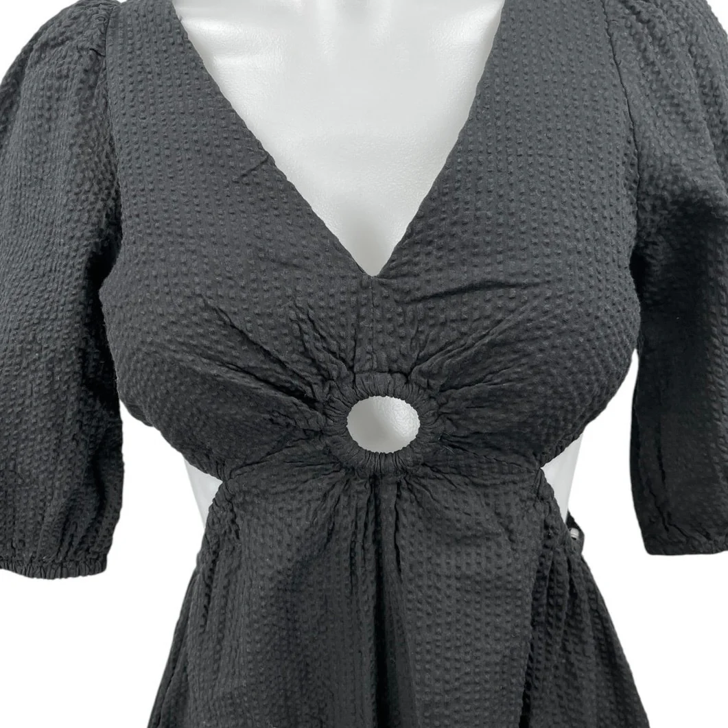 NEW And Now This Black Short Sleeve Keyhole Cutout Mini Fit & Flare Dress Size S - Image 3