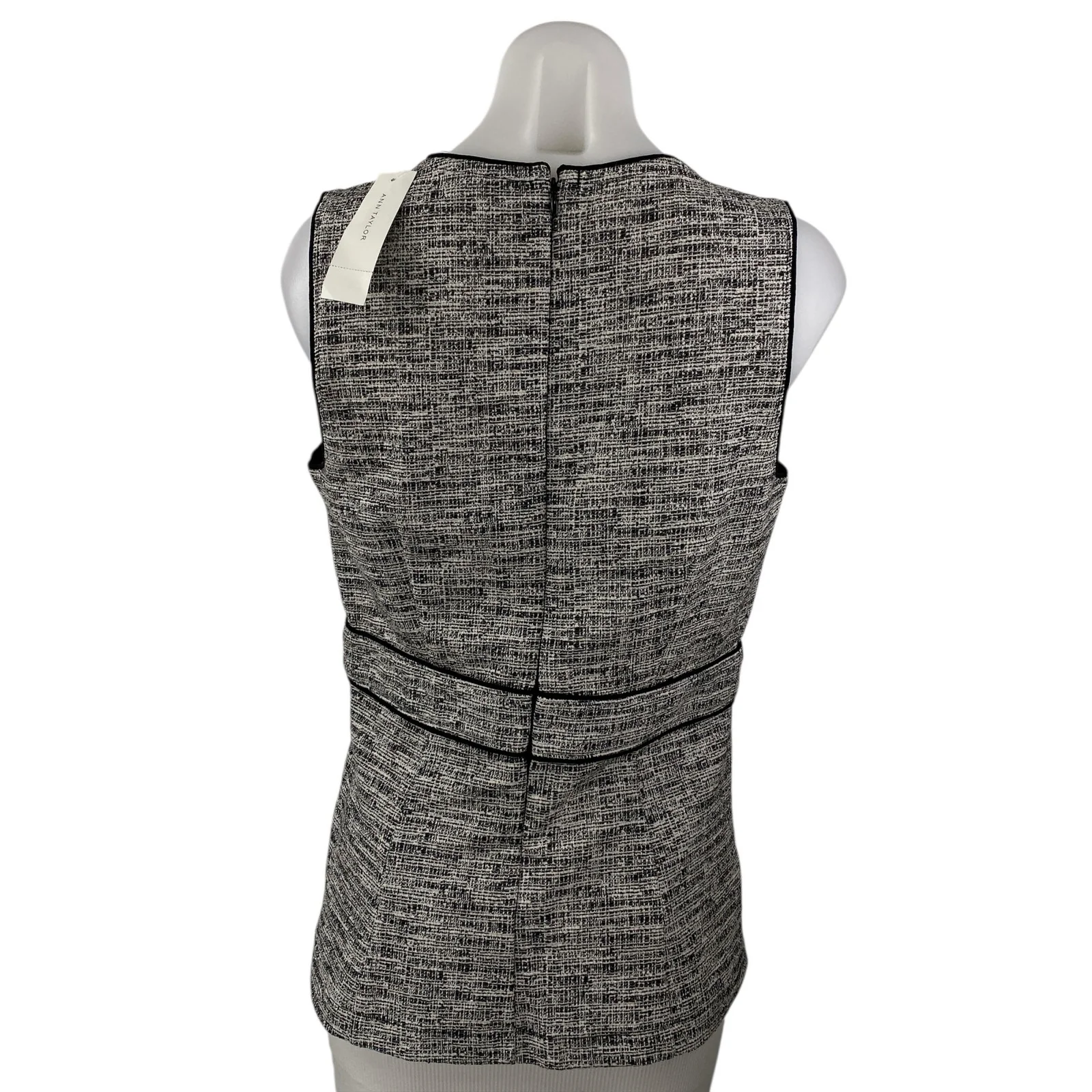 NEW Ann Taylor Black Tweed Sleeveless Back Zip Peplum Blouse Tunic Tank Top Sz M - Image 2