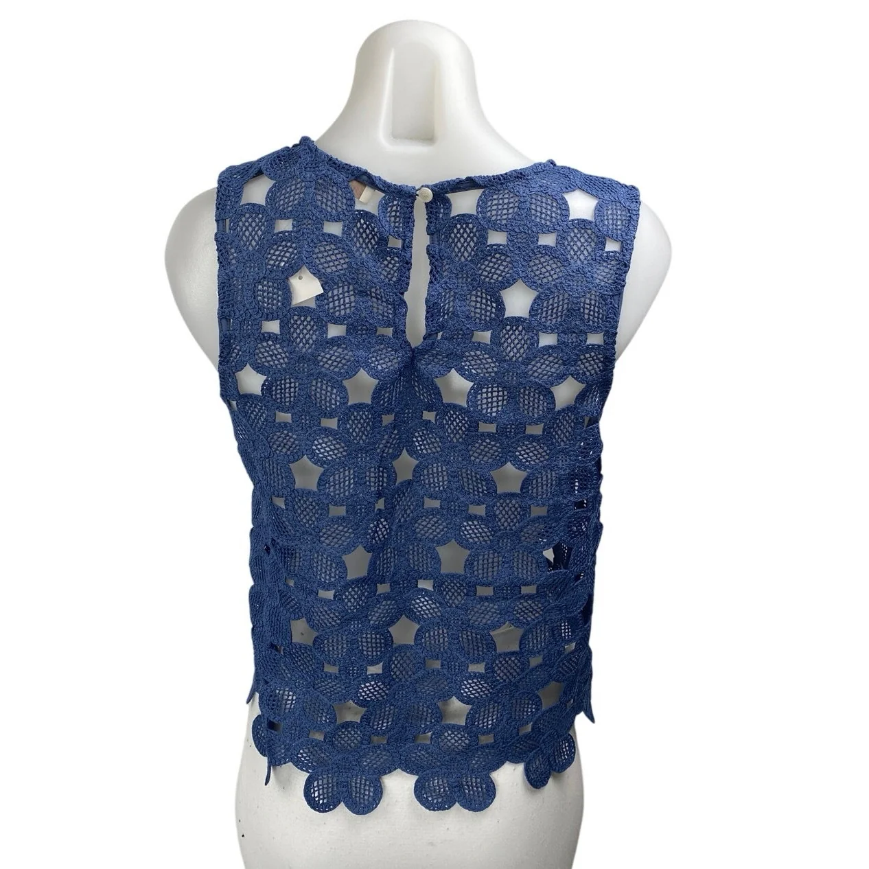 NEW Ann Taylor LOFT Blue Floral Crochet Knit Lace Sleeveless Tank Top Size S - Image 2