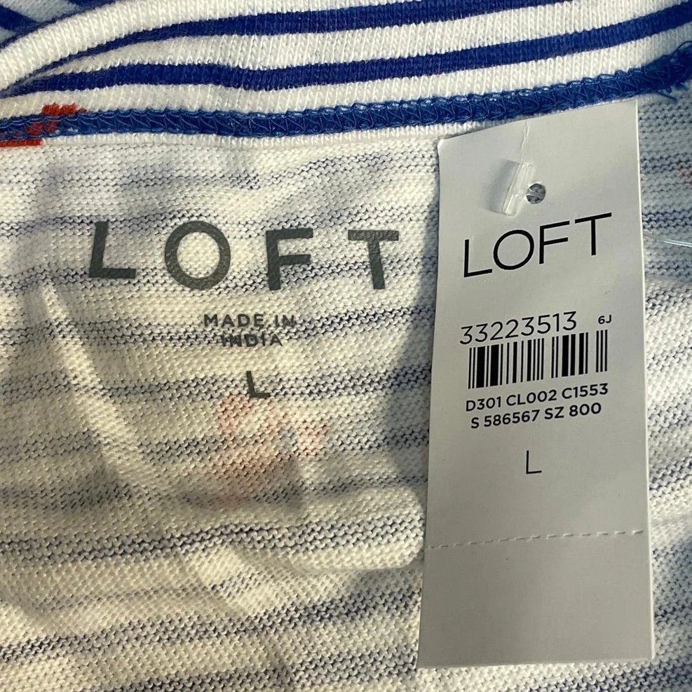 NEW Ann Taylor LOFT Blue Striped Lobster Print Sleeveless Blouse Tank Top Size L - Image 4