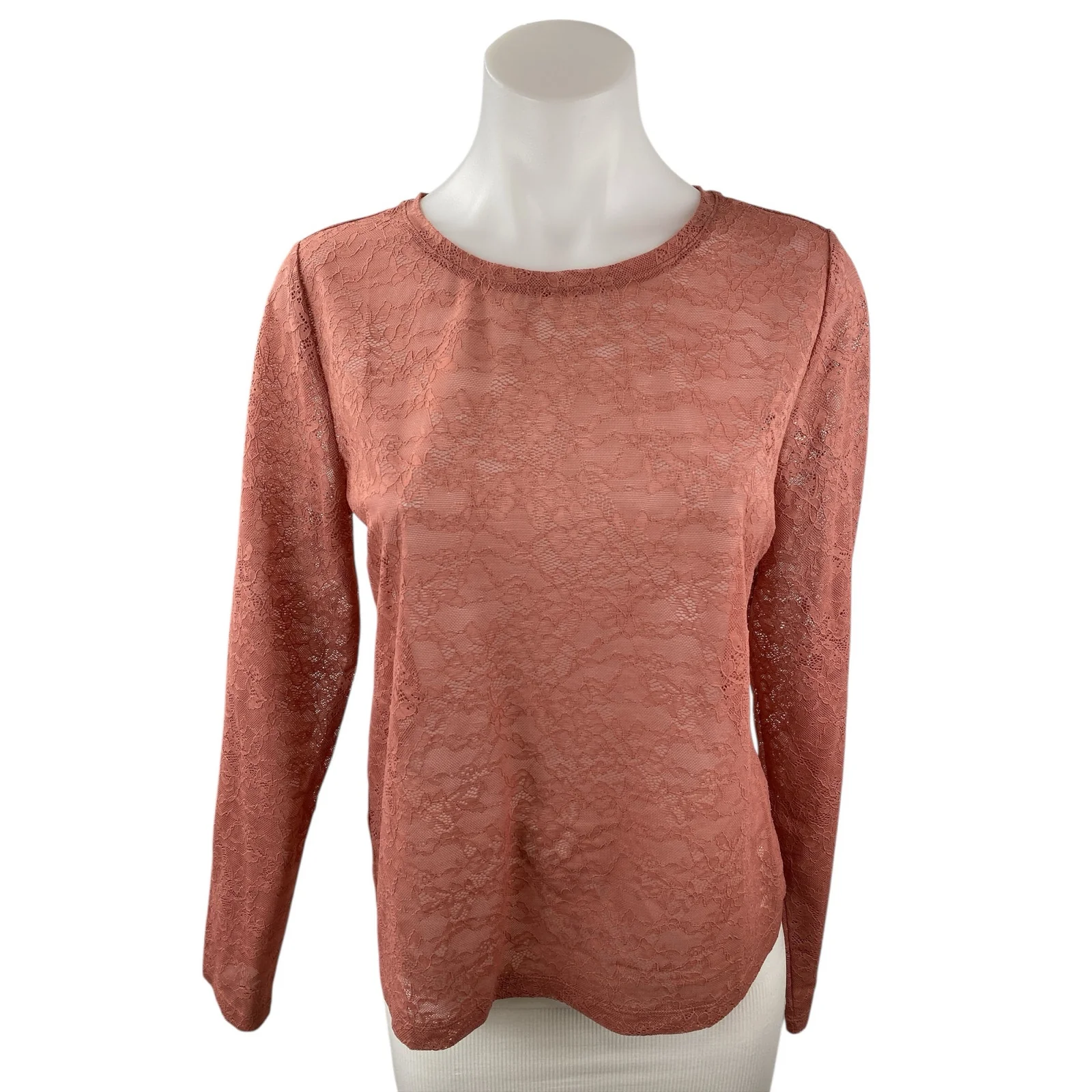 NEW Ann Taylor LOFT Women's Orange Brown Lace Floral Long Sleeve Shirt Top Sz M