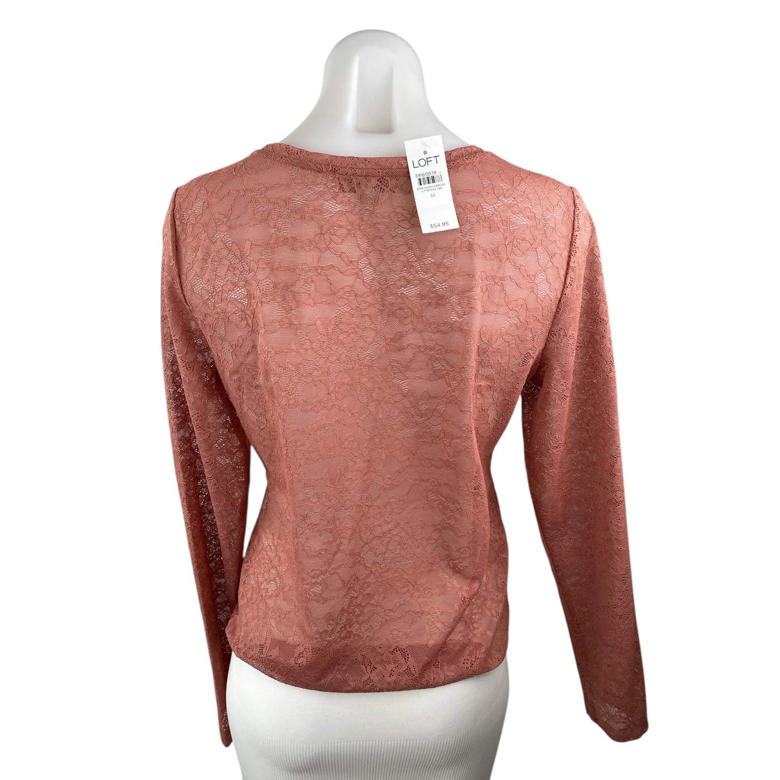 NEW Ann Taylor LOFT Women's Orange Brown Lace Floral Long Sleeve Shirt Top Sz M - Image 2