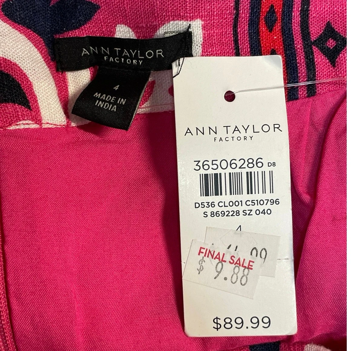 NEW Ann Taylor Pink White Linen-blend Side Tie Sarong Wrap Mini Pencil Skirt S - Image 4