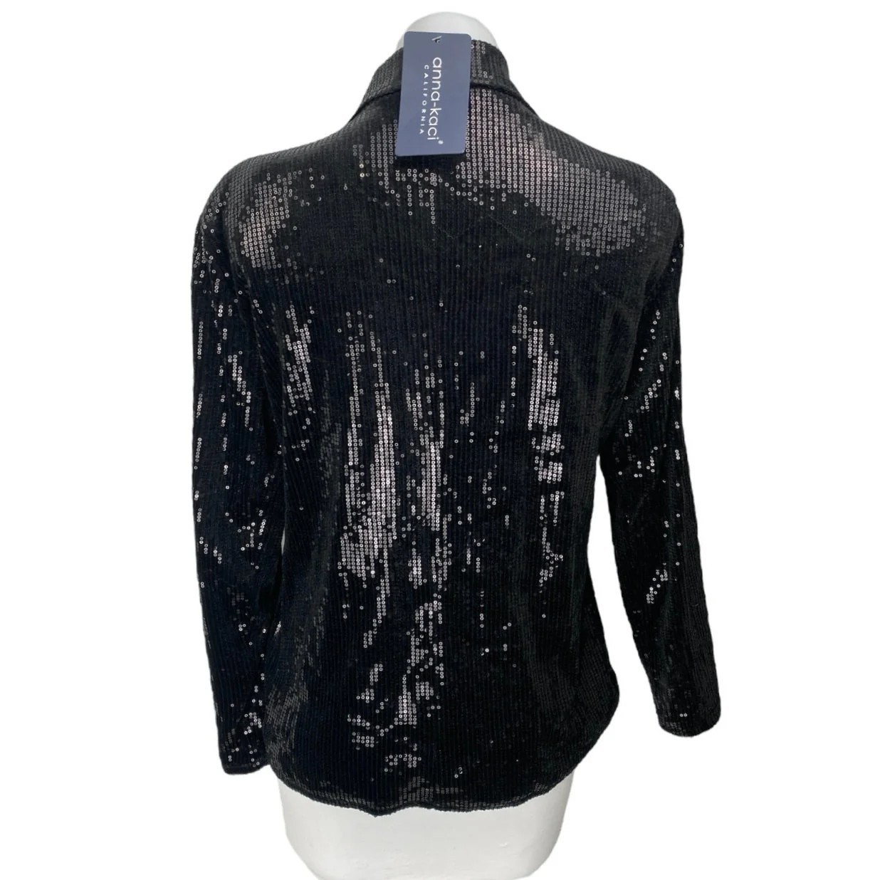 NEW Anna Kaci Black Sequin Sparkly Long Sleeve Button Blazer Coat Jacket Size M - Image 2