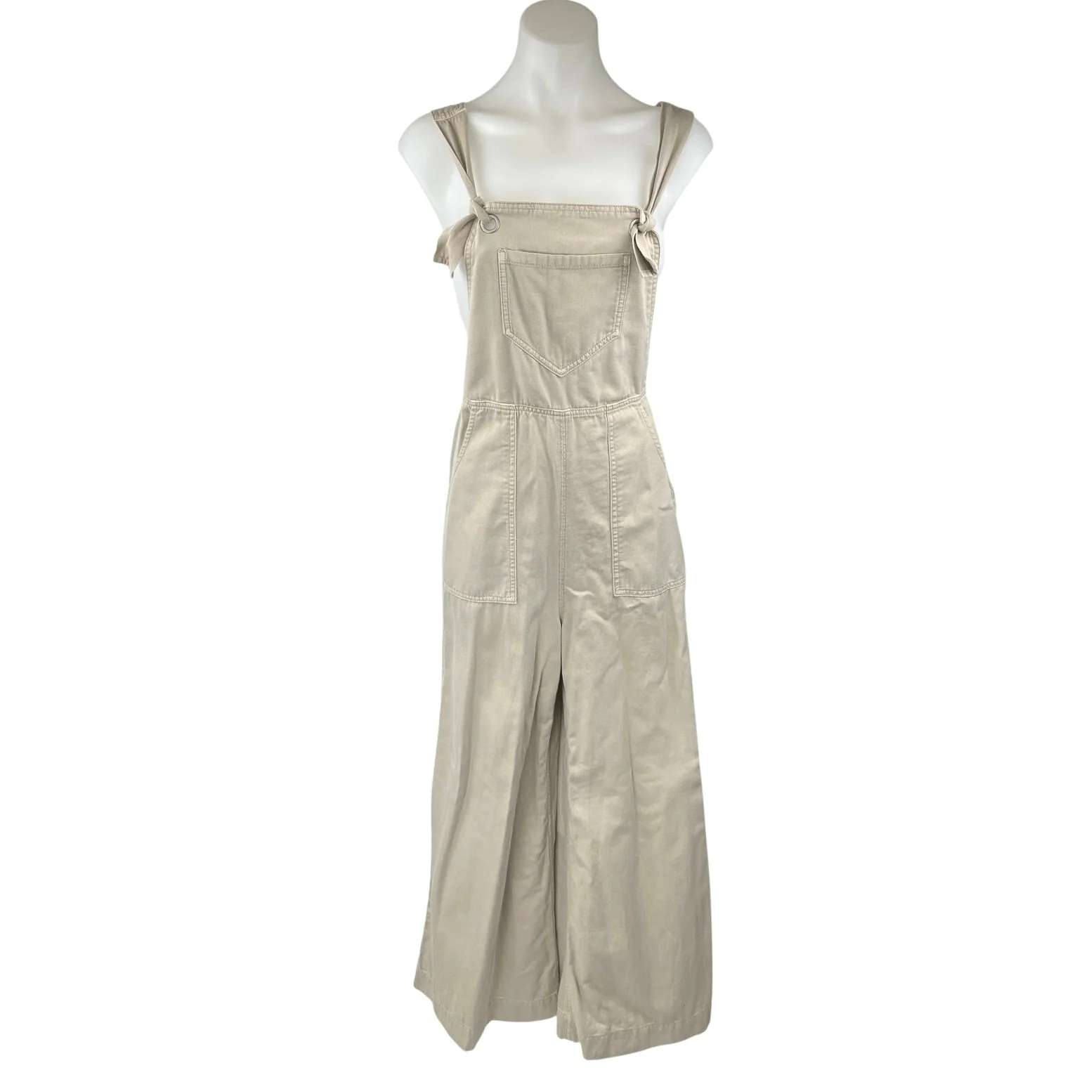 NEW Anthropologie Beige Sleeveless Baggy Wide Leg Palazzo Overall Jumpsuit Sz M