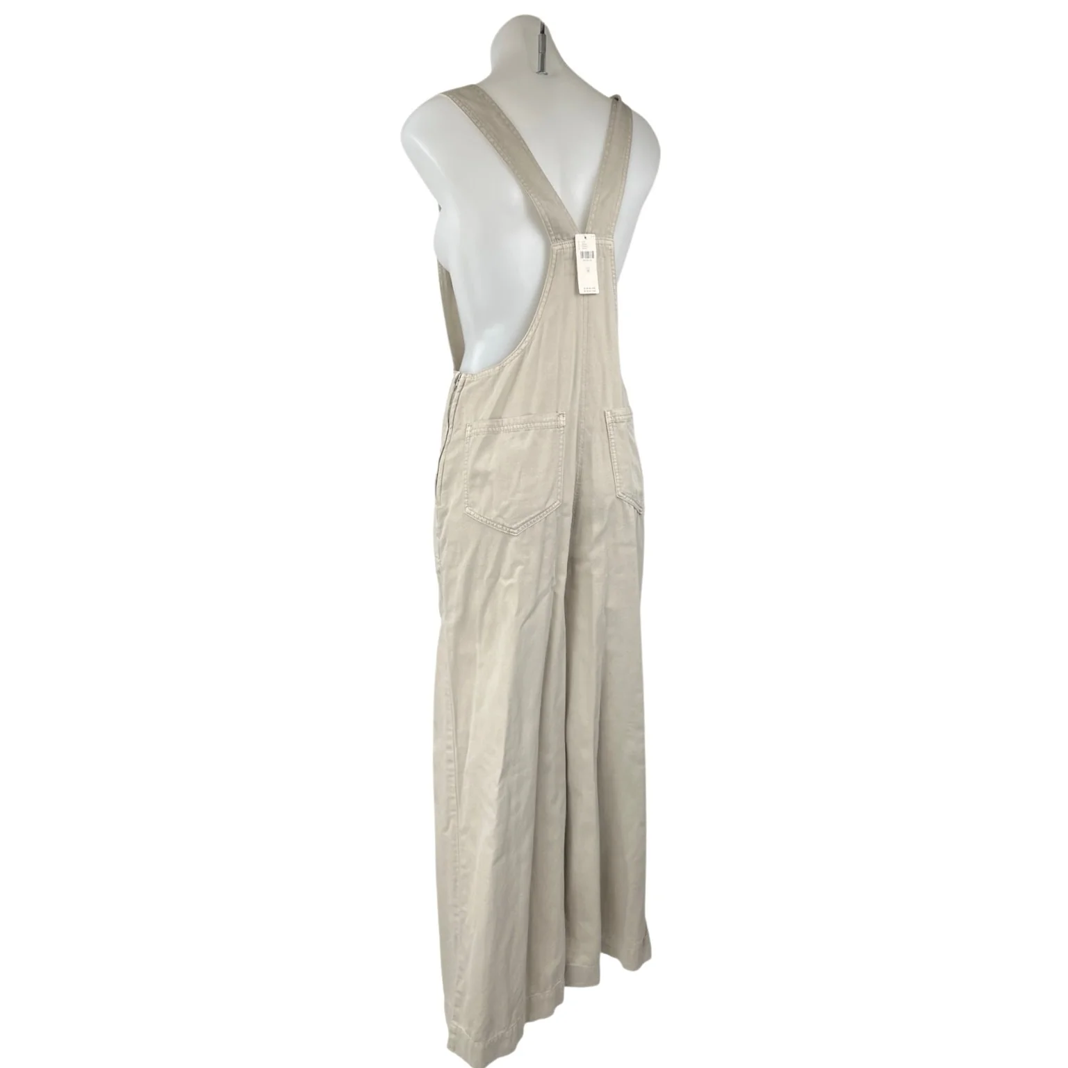 NEW Anthropologie Beige Sleeveless Baggy Wide Leg Palazzo Overall Jumpsuit Sz M - Image 2