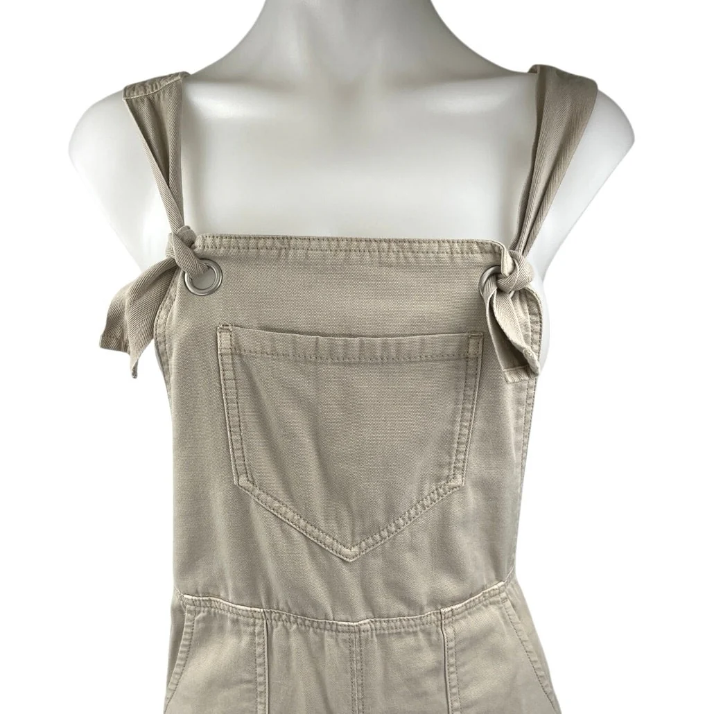 NEW Anthropologie Beige Sleeveless Baggy Wide Leg Palazzo Overall Jumpsuit Sz M - Image 3