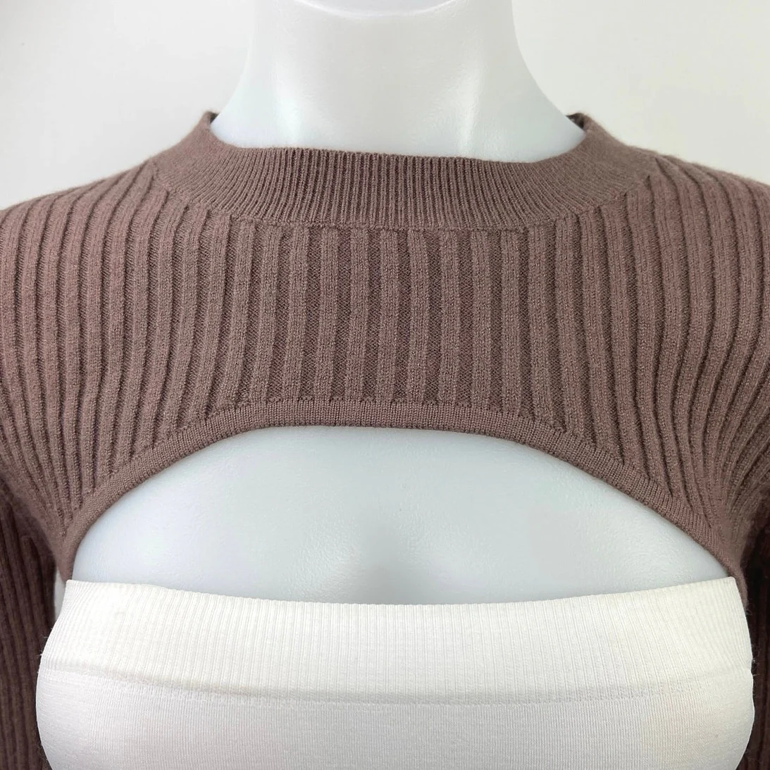 NEW Anthropologie Caara Brown Ribbed Knit Mock Bolero Crop Sweater Top Size XS - Image 3