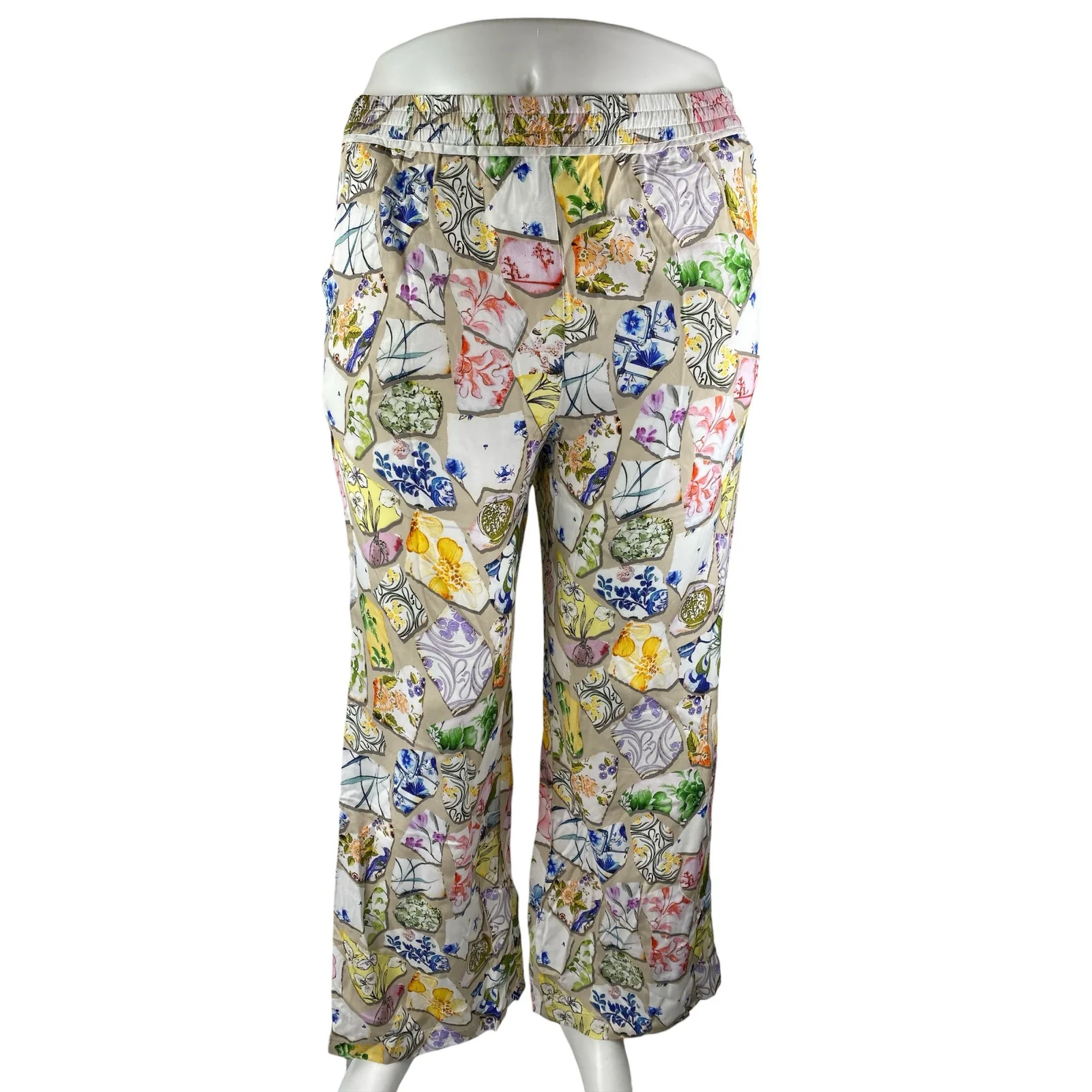 NEW Anthropologie Maeve Boho the Brooklyn Ceramic Tile Wide Trousers Pants Sz L