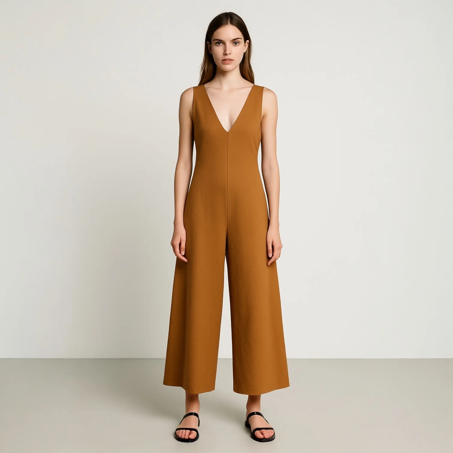 NEW Anthropologie x Caara Brown Sleeveless Deep V Neck Overall Jumpsuit Size S - Image 2