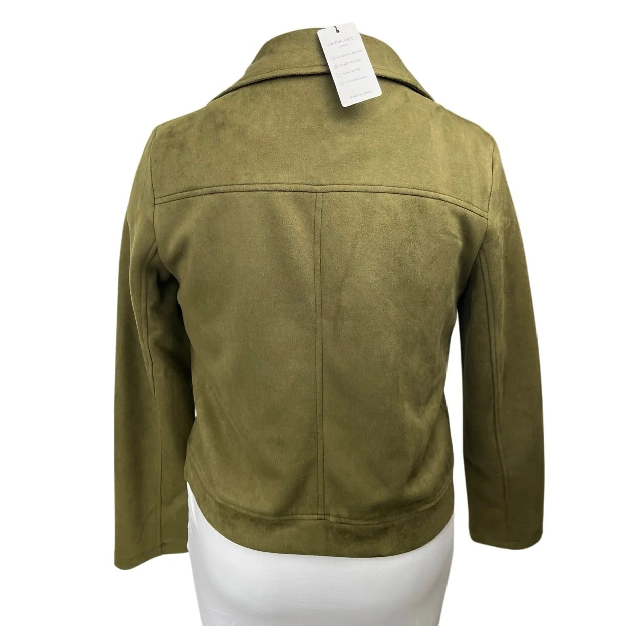 NEW Apperloth Green Suede Leather Long Sleeve Zip Up Biker Motorcycle Jacket XL - Image 2
