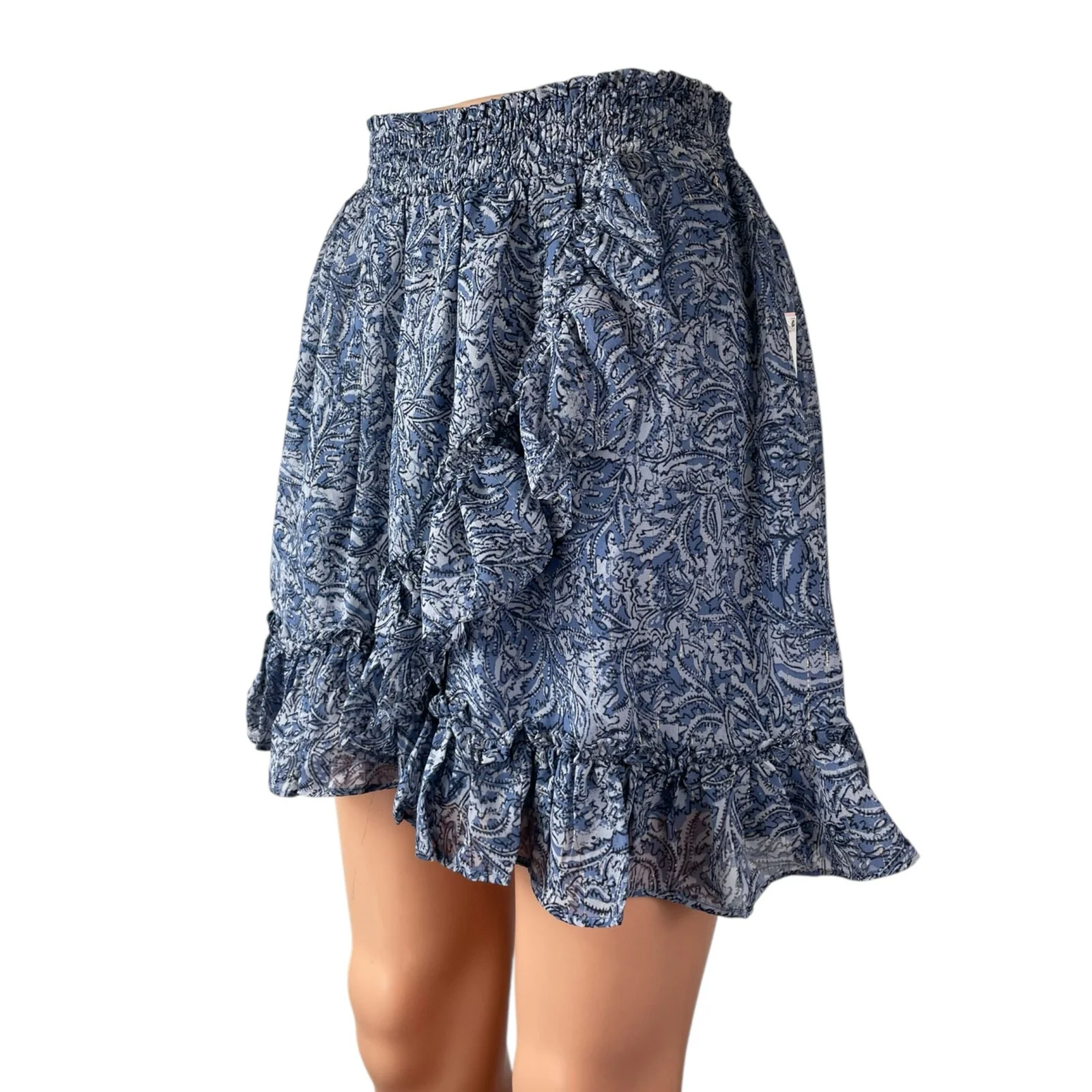 NEW Aqua Women's Blue Floral Sheer Ruffled High Rise Mini A-Line Skort Skirt XL - Image 3