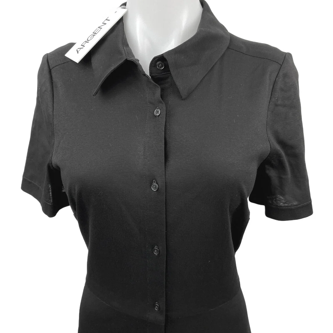 NEW Argent Black Knit Short Sleeve Button Front Polo Maxi Shirt Dress Size 10 - Image 3