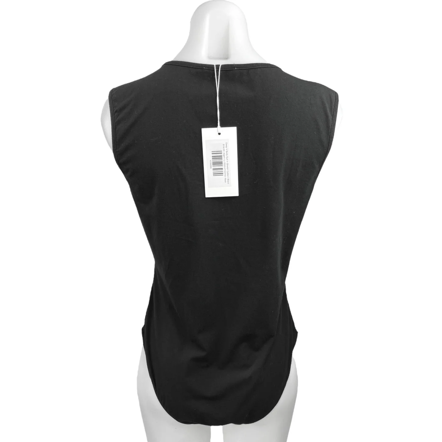 NEW Argent Black Stretch Cotton Sleeveless Deep V-neck Bodysuit Tank Top Size L - Image 2