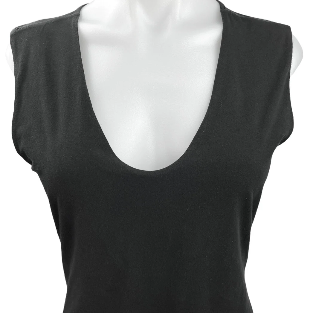 NEW Argent Black Stretch Cotton Sleeveless Deep V-neck Bodysuit Tank Top Size L - Image 3