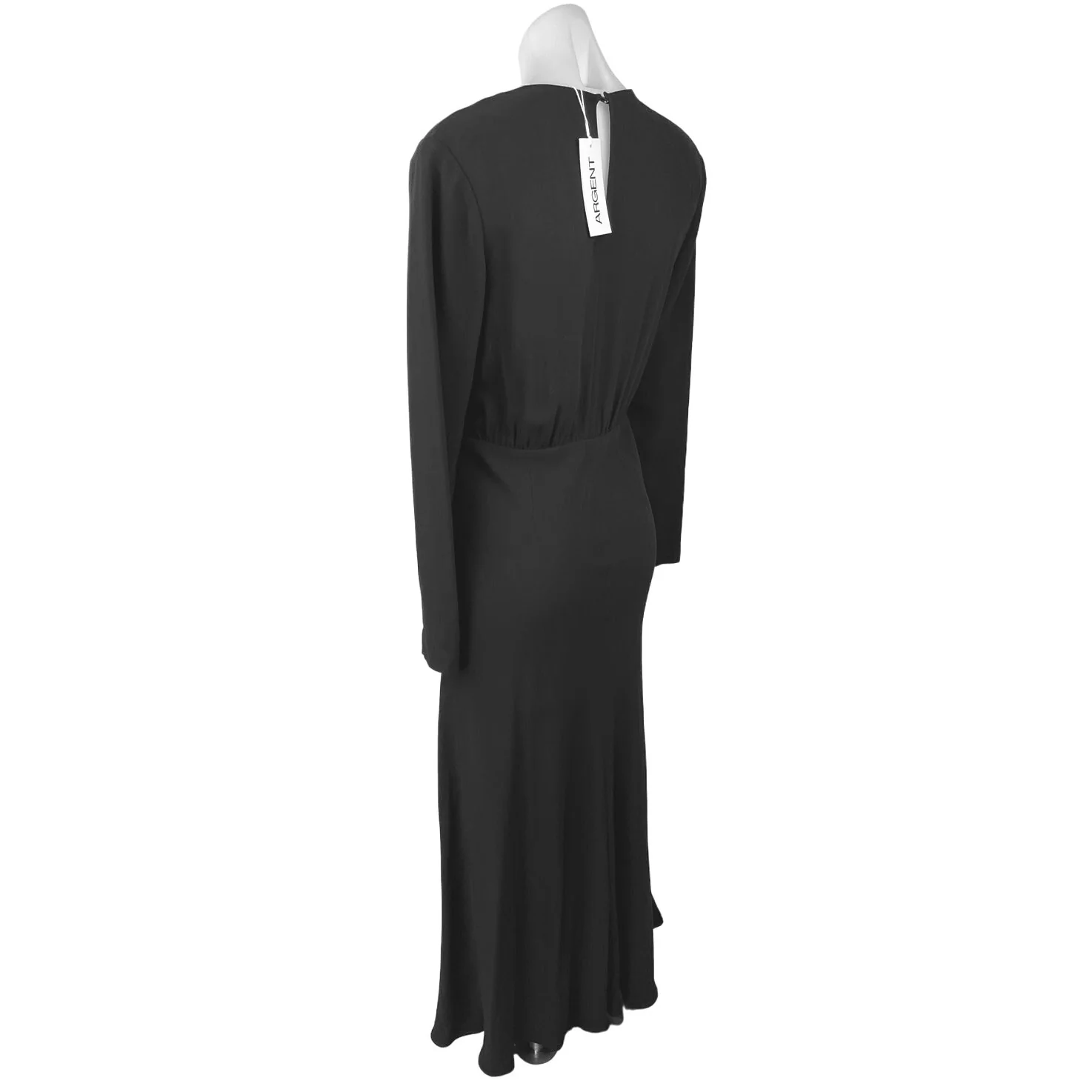 NEW Argent Crosby Black Viscose Wool Crepe Long Sleeve Blouson Maxi Dress Size S - Image 2