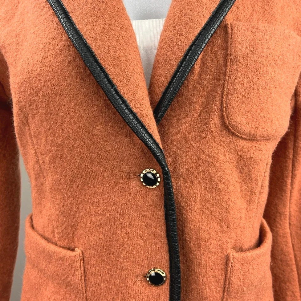 NEW Argent Orange Merino Wool Pocket Two Button Notch Blazer Coat Jacket Size S - Image 3