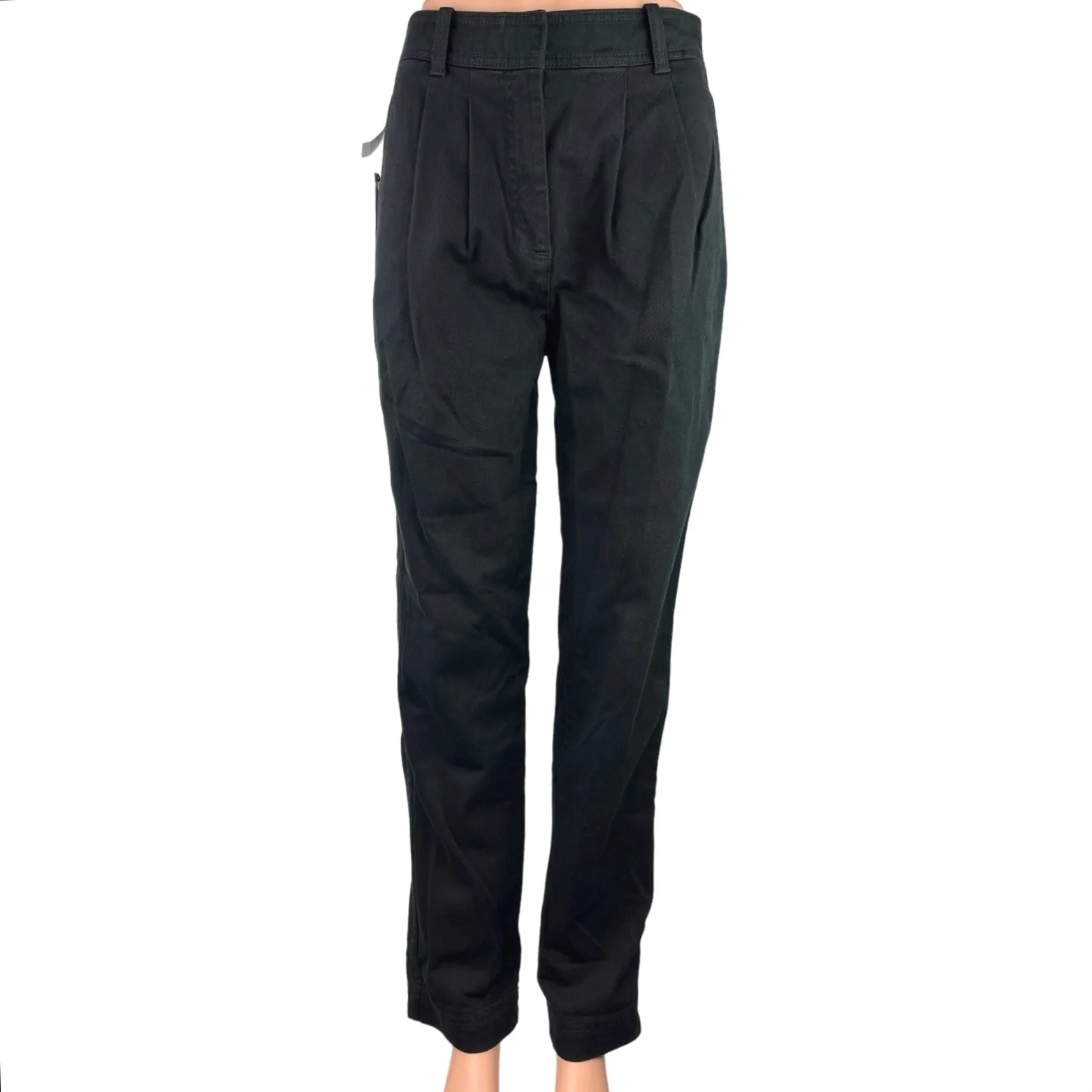 NEW Aritzia Antares Black Pleated Straight Leg High Waist Twill Ankle Pants Sz 2
