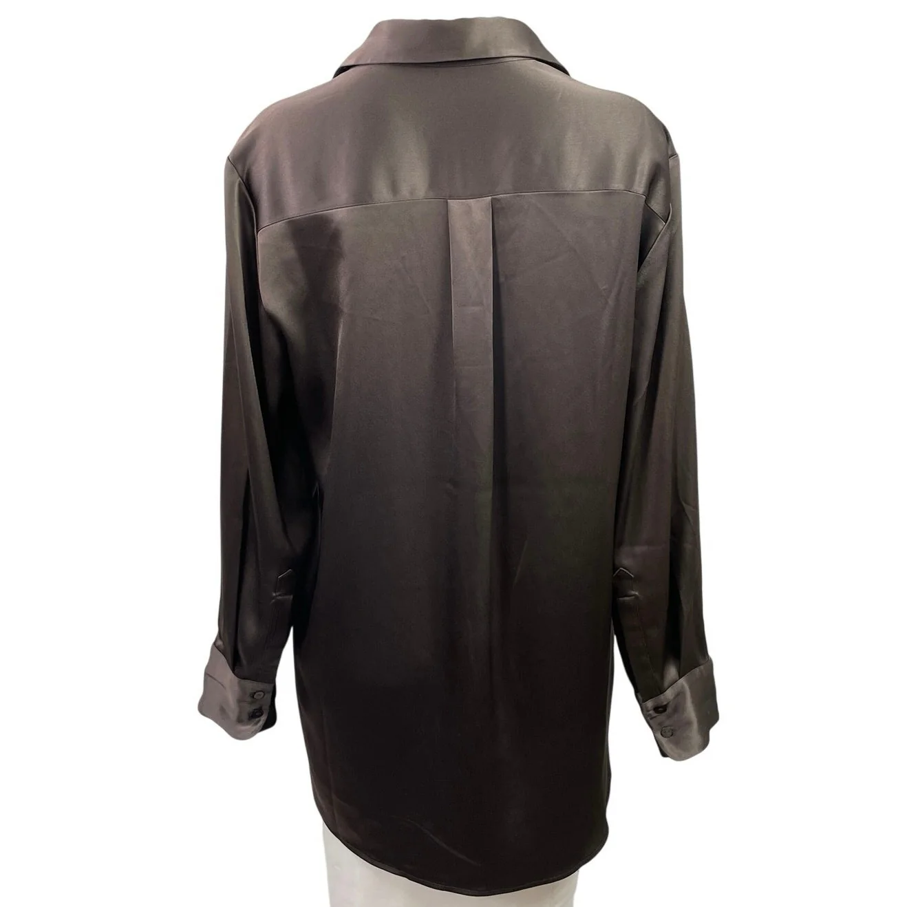 NEW Aritzia Babaton Brown Silk Satin Long Sleeve Button Down Shirt Top Size XS - Image 3