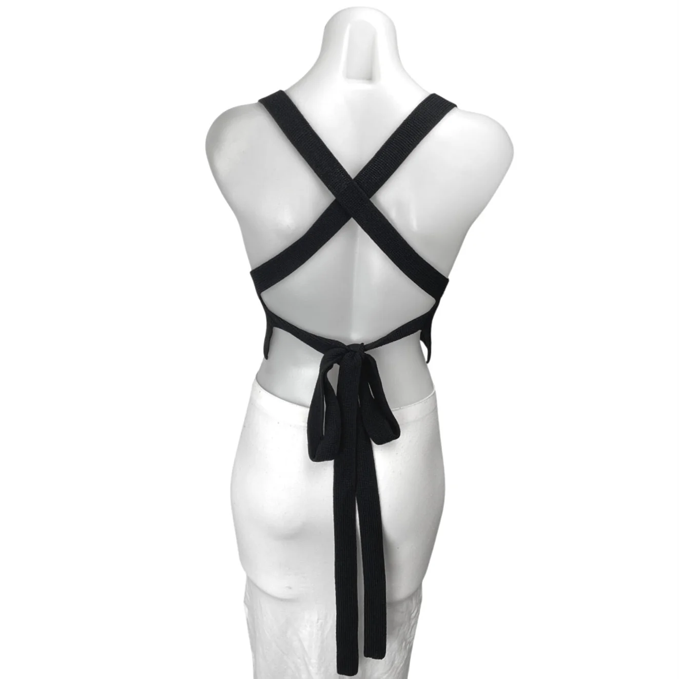 NEW Aritzia Wilfred Cayenne Black Rib Knit Sleeveless Cross Back Crop Tank Top L - Image 2