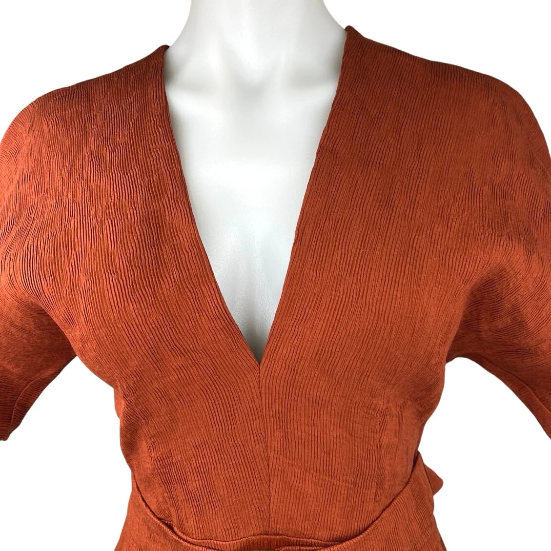 NEW ASOS Brown V-neck Short Sleeve Belted Knee Length Midi Pencil Sheath Dress 0 - Image 4