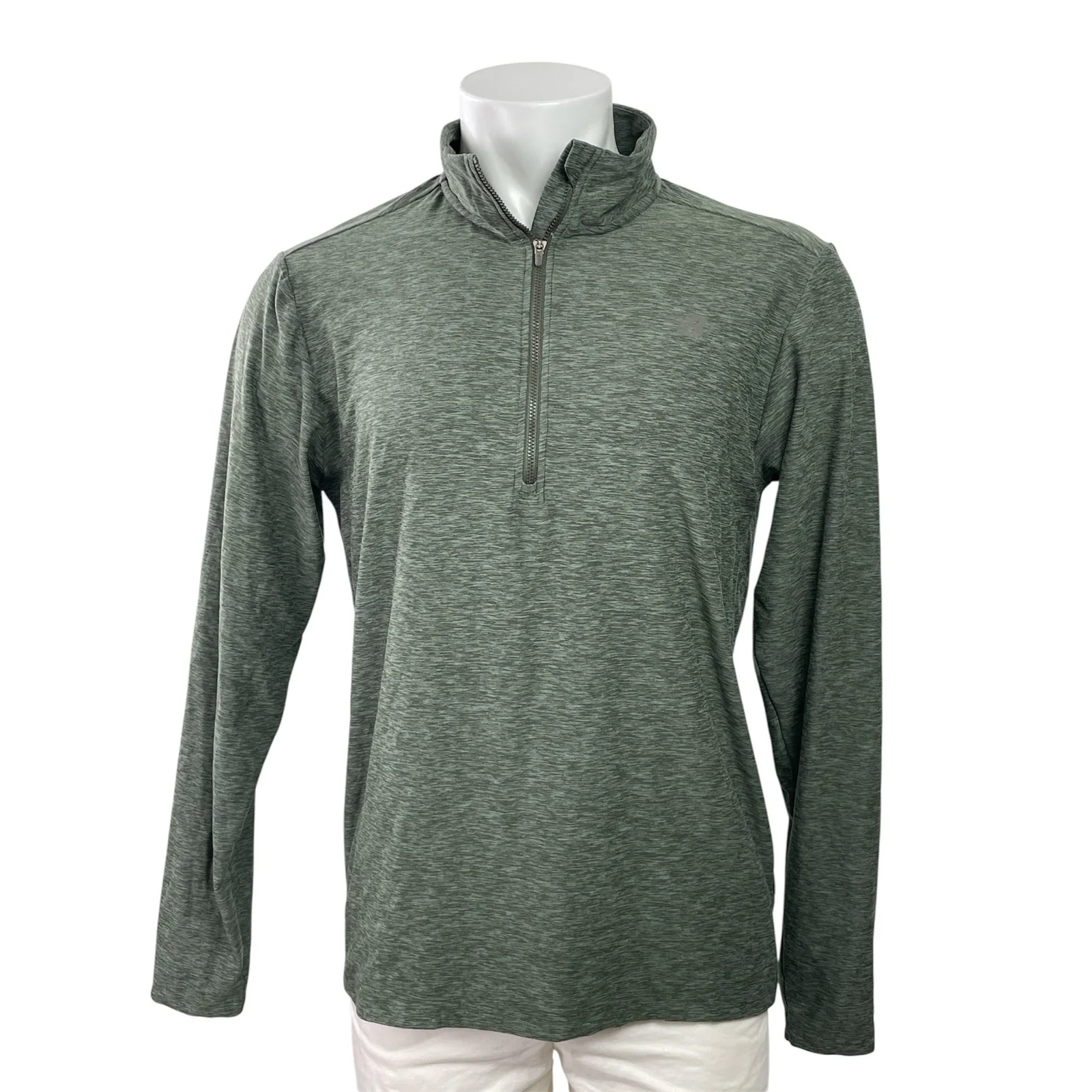 New Balance Dry Men's Green Heather Quarter Zip Long Sleeve Polo Shirt Top Sz L